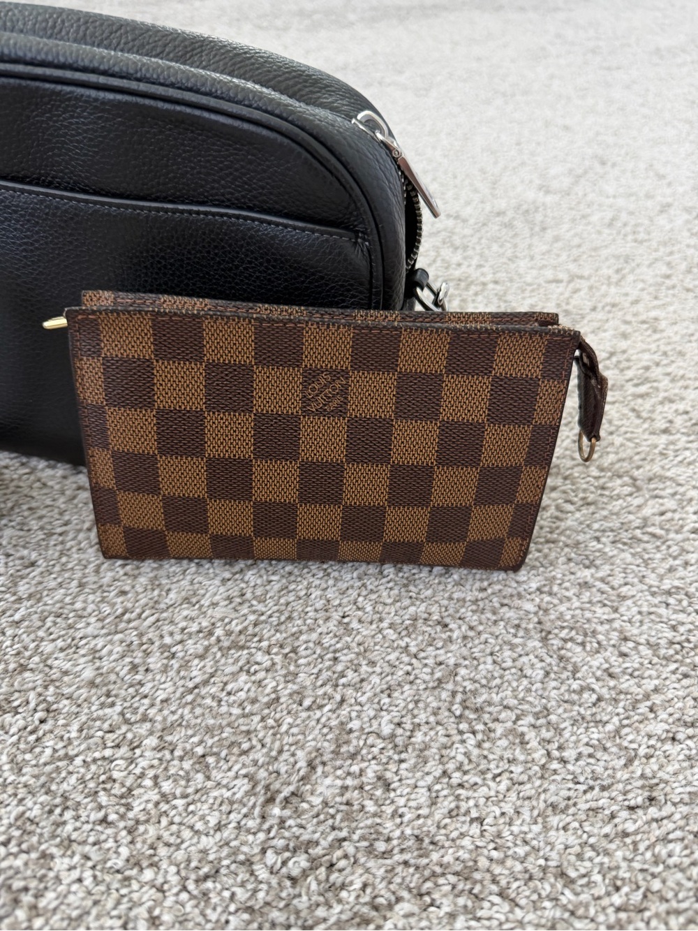 Brown Checkerboard Zip Pouch - Men Bags